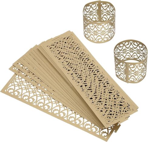 uxcell 150Pcs Napkin Rings Laser Cut Foil Paper, Napkin Holder Hollow Napkin Bands for Weddings Party Serviette Table Decoration Restaurant (Beige, 6.7 x 2) in Kuwait