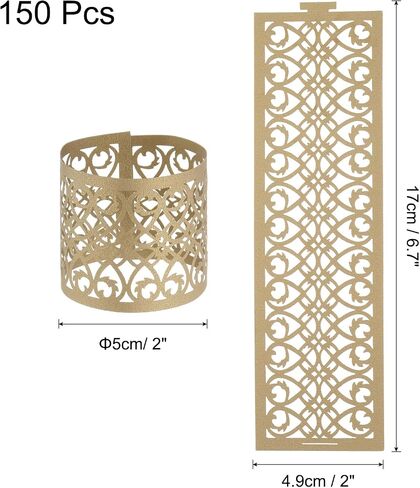 uxcell 150Pcs Napkin Rings Laser Cut Foil Paper, Napkin Holder Hollow Napkin Bands for Weddings Party Serviette Table Decoration Restaurant (Beige, 6.7 x 2) in Kuwait