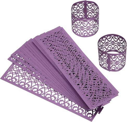 uxcell 150Pcs Napkin Rings Laser Cut Foil Paper, Napkin Holder Hollow Napkin Bands for Weddings Party Serviette Table Decoration Restaurant (Beige, 6.7 x 2) in Kuwait