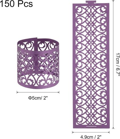 uxcell 150Pcs Napkin Rings Laser Cut Foil Paper, Napkin Holder Hollow Napkin Bands for Weddings Party Serviette Table Decoration Restaurant (Beige, 6.7 x 2) in Kuwait