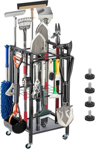 Garden Tool Organizer- 3 Tier Garage Storage and Organization, Holds Up to 35 Long-Handled Tools, Heavy-Duty Metal Holder with 6 Adjustable Hooks, Black in Kuwait