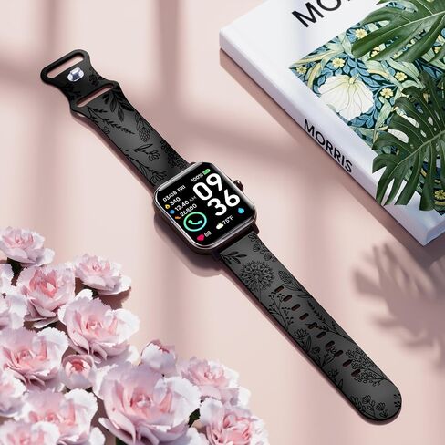 Floral engraved bands for Fitpolo IDW13, IDW16, IDW19 Smartwatch, 22mm Soft Silicone Straps for Woneligo W13/ENOMIR/TOOBUR Smartwatch Bands for Women Men in Saudi Arabia
