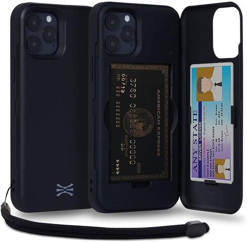 Toru CX Pro لـ iPhone 12 Pro/iPhone 12 Case Wallet | غطاء واقي من الصدمات الثقيلة مع حامل البطاقة المخفية وبطاقة فتحة | متضمن حزام المرآة والمعصم - الأسود in Kuwait