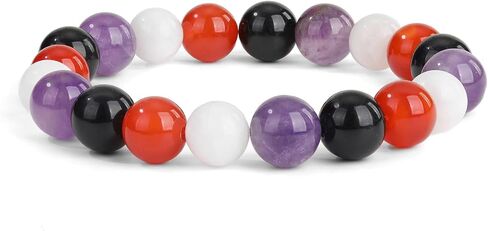 Crystal Vibe Triple Protection Bracelet - 10mm Bead Bracelet for women men With Natural Stones of Tiger Eye Hematite and Black Obsidian - Healing Crystal Bracelet for Good Luck Prosperity Happiness in Kuwait