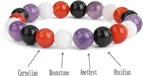 Crystal Vibe Triple Protection Bracelet - 10mm Bead Bracelet for women men With Natural Stones of Tiger Eye Hematite and Black Obsidian - Healing Crystal Bracelet for Good Luck Prosperity Happiness in Kuwait