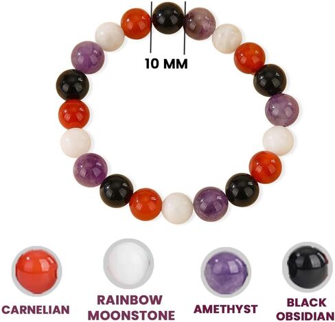 Crystal Vibe Triple Protection Bracelet - 10mm Bead Bracelet for women men With Natural Stones of Tiger Eye Hematite and Black Obsidian - Healing Crystal Bracelet for Good Luck Prosperity Happiness in Kuwait