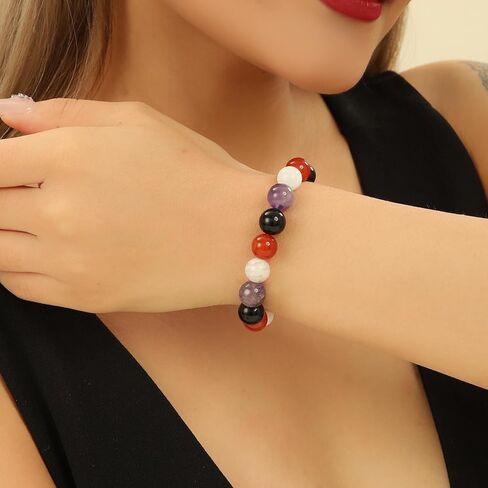 Crystal Vibe Triple Protection Bracelet - 10mm Bead Bracelet for women men With Natural Stones of Tiger Eye Hematite and Black Obsidian - Healing Crystal Bracelet for Good Luck Prosperity Happiness in Kuwait