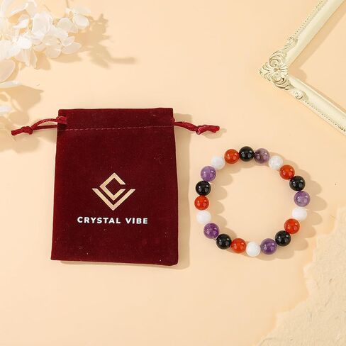 Crystal Vibe Triple Protection Bracelet - 10mm Bead Bracelet for women men With Natural Stones of Tiger Eye Hematite and Black Obsidian - Healing Crystal Bracelet for Good Luck Prosperity Happiness in Kuwait