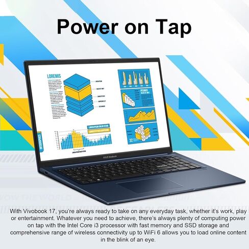 ASUS Vivobook 17.3" FHD Business Laptop, Intel Core i3-1215U(Beat AMD Ryzen 5 7520U), 16GB RAM, 512GB SSD, 180° Lay-Flat, Wi-Fi 6E, Bluetooth, Windows 11 Pro, Quiet Blue in Saudi Arabia