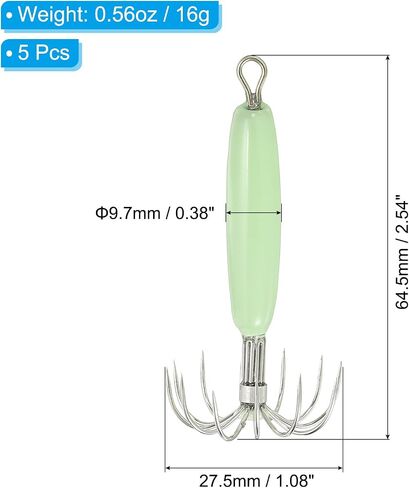 PATIKIL 16G خطافات خفيفة من SPERINCEL ، 5 PCS Cittlefish Saleve Saltwater Fishing Lures Bait Jig Glow في الظلام مع 12 إبرة من الفولاذ المقاوم للصدأ ، الأخضر in Saudi Arabia