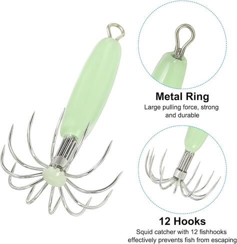PATIKIL 16G خطافات خفيفة من SPERINCEL ، 5 PCS Cittlefish Saleve Saltwater Fishing Lures Bait Jig Glow في الظلام مع 12 إبرة من الفولاذ المقاوم للصدأ ، الأخضر in Saudi Arabia