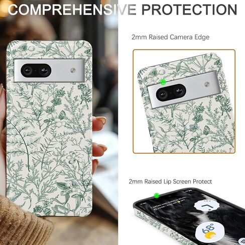 Compatible with Google Pixel 7a Case, 2 in 1 Slim Heavy Duty Protection Hybrid Hard PC Soft Silicone Rugged Bumper Antiscratch Protective Case for Google Pixel 7a 6.1 Inch (Green Floral) in Saudi Arabia
