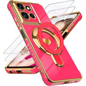 بالنسبة إلى Motorola Moto G 5G 2025 CASE مع واقي الشاشة الزجاجية: GOLD GOLD EDGE LOVE LOVE LOVE النمط القلبي ، وهو غطاء حافظة الكاميرا الكامل الناعم الناعم TPU (وردي) (وردي)