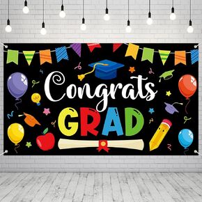 Kindergarten Congrats Grad Backdrop Banner Colorful Preschool Graduation Party Decorations Backdrop Class of 2024 Grad Ceremony Background Supplies Congratulations Grad School Prom Party Decor Favors