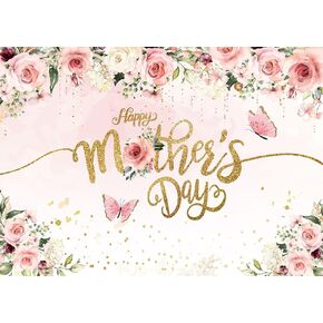 10x8ft Mother's Day Photography Backdrop Mothers Day Gold and Pink Flowers Backdrop Mom's Day Photo Backdrop Mother's Day Brunch Decoratios Banner Studio Props264