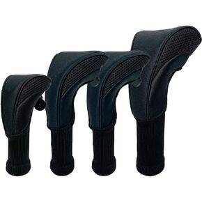 Golf Club Head Covers for Fairway Woods Driver Hybrids 4 Pieces Long Neck Mesh Sports Fan Golf Club Headcovers Set with Interchangeable No. Tags 3 4 5 6 7 X Golf Accessories for Men Women.