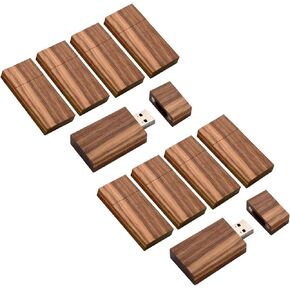 Wood Flash Drive 10 Pack, FEWINA Rectangle Walnut Wooden Thumb Drive USB Stick Memory Stick Jump Drive for Backup Picturs/Videos Ideal Gift (32GB 3.0 5PCS&8GB 2.0 5PCS)