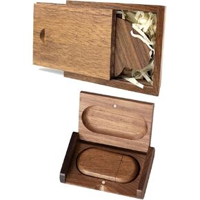 2 Pack Wooden Flash Drive 32GB and 64GB with Gift Box, FEWINA Wooden USB Drive USB 3.0 Super-Speed Thumb Drive Jump Drive Wooden Box Ideal Gift for Birthday/Anniversary/Wedding(Heart Shape/Oval)
