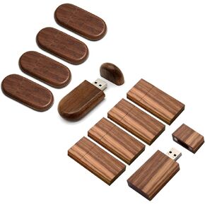 Wood Flash Drive 10 Pack, FEWINA Rectangle and Oval Walnut Wooden Thumb Drive USB Stick Memory Stick Jump Drive for Backup Picturs/Videos Ideal Gift (32GB 3.0 5PCS&32GB 2.0 5PCS)
