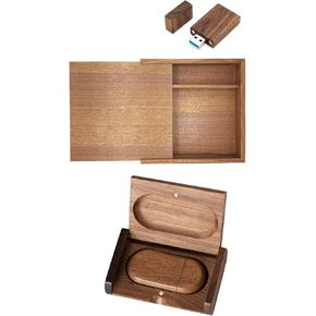 2 Pack Wooden Flash Drive 32GB and 64GB with Gift Box, FEWINA Wooden USB Drive USB 3.0 Super-Speed Thumb Drive Jump Drive Wooden Box Gift for Birthday/Anniversary/Wedding(Oval Shape/Rectangle)