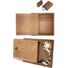 2 Pack Wooden Flash Drive 32GB with Gift Box, FEWINA Wooden USB Drive USB 3.0 Super-Speed Thumb Drive Jump Drive Wooden Box Ideal Gift for Birthday/Anniversary/Wedding(Heart Shape/Rectangle)