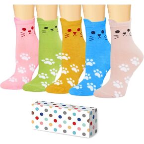 TRENSOM Funny Socks for Women - Cute Cat Animal Socks for Teen Girls, Cat Gifts for Teens, Cute Animal Socks 5 Pack, Valentine's Day Gifts for Her