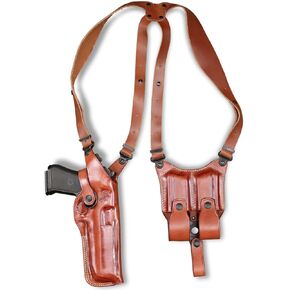 Leather Vertical Shoulder Holster System with Double Magazine Carrier for H&K Mark 23 Socom 45 Auto 5.87" inch, Right Hand Draw, Brown Color #1477#