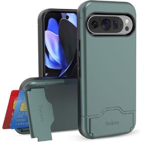 Teelevo Wallet Case for Google Pixel 9/9 Pro, Protective Case with 2-Card Storage and Kickstand for Google Pixel 9 and Pixel 9 Pro - Dark Green in Saudi Arabia