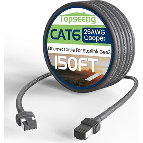 150FT Cable for Starlink Gen 3 - Waterproof Replacement Extension Cable for Starlink Standard V3 Rectangular Satellite Gen 3, High Speed Cat6 Ethernet Cable Extension Starlink Accessories (150FT)