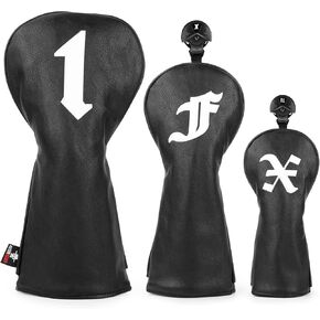 Golf Club Head Covers for Driver Cover, Fairway Wood Cover, Hybrid Headcover, 3pcs/Set Premium Leather Golf Headcovers Set with Interchangeable No. Tags 3 Wood Headcover