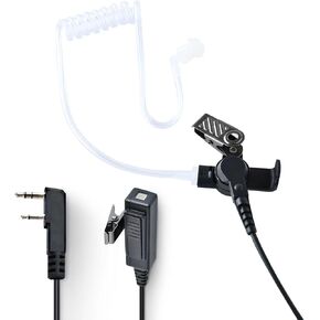 Clear Acoustic Tube Earpiece - for Walkie Talkie,2-pin Plug Output 2-Wire Eartips,Big PTT and MIC Surveillance Kit Headset, Compatible with Kenwood Two Way Radios for Security