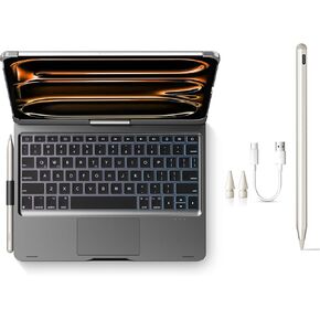 Stylus Pen + Swivel Keyboard Case for 2024 iPad Pro 11 inch M4