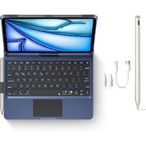 Stylus Pen + Swivel Keyboard Case for iPad Air 11" (M3&M2), iPad Pro 11 inch (1-4th Gen), iPad Air (4/5th Gen)