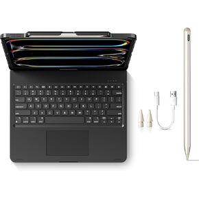 Stylus Pen + Swivel Keyboard Case for iPad Air 13" (M3&M2), iPad Pro 13" M4 & iPad iPad Pro 12.9" (3-6th Gen)