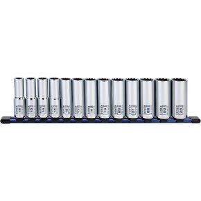 13Piece 1/2" Drive Chrome Socket Rail 12Pt Metric Deep