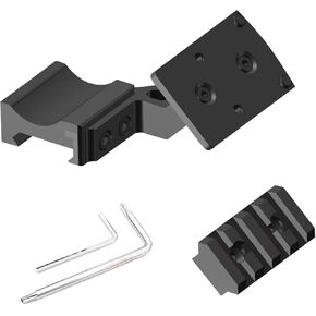Gotical 45 Degree Angled Low Profile Offset RMR Footprint Red Dot Base, Front and Back Position Red Dot Riser Black Finish Type III Hard Coat Anodized