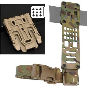 Universal Belt Loop Adapter Expansion Board Mid-Low Ride Holster Platform Adapter with Locking Fork and Receiver Plate, Adjustable Multi-Angle Hole Position with Thigh Fixation Strap (CAMO)