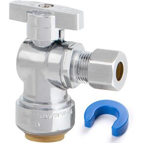 1/2" x 3/8" OD Compression Angle Stop Valve for PEX, Copper, CPVC Pipe and Water Line, Push to Connect Brass Plumbing Fitting, Quarter-Turn Toilet Shut Off Valve with Disconnect Clip (4 Pack)