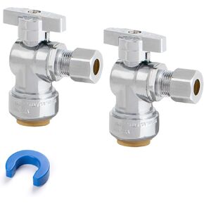 1/2" x 3/8" OD Compression Angle Stop Valve for PEX, Copper, CPVC Pipe and Water Line, Push to Connect Brass Plumbing Fitting, Quarter-Turn Toilet Shut Off Valve with Disconnect Clip (4 Pack) in Kuwait