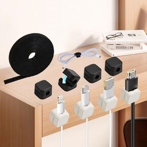 8 Pack Magnetic Cable Clips حامل الحبل مع 0.39*196 بوصة قطع - إلى - شريط الربط الحجم لإدارة الحبل | منظم كابل لاصق للمنزل ، المكتب ، السيارة - إخفاء كابلات شحن الهاتف ، استخدام المكتب