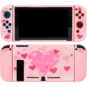 Protective Case for Nintendo Switch, Cute Silicone Switch Case with Ergonomic Grip Design Shock-Absorption & Anti-Scratch Dockable Cover Slim Shell Accessories for Switch and Joy Con Heart (Pink)