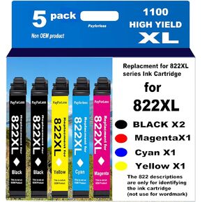 822XL Remanufactured for Epson 822XL Ink Cartridges for 822 XL T822 for Workforce Pro WF-3820 WF-3823 WF-4820 WF-4830 WF-4833 WF-4834 Printer 5 Pack 2 Black 1 Cyan 1 Magenta 1 Yellow