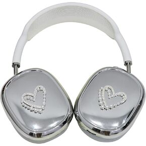 Case Cover for AirPods Max,TPU Cute Cool Soft Case,Silver Pearl Heart Earcup Cover for Apple AirPods Max for Women Accessories Protective Cover(Pearl Heart,Silver)