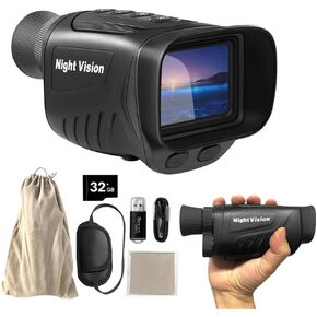 Night Vision Monocular, 2.5K Night Vision Binoculars for Adult, 2'' Hd Screen, 8X Digital Zoom, Includes 32GB Tf Card to Save Photos and Videos, Ideal for Camping, Hunting & Security