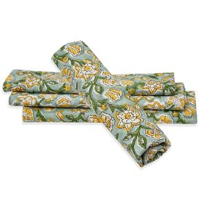 Floral Hand Block Printed Napkins, Cotton Cloth Napkins, Set of 4-20x20 Inch Washable Napkins, Kitchen Towel Dinner Table Reusable Indian Napkins, Wedding Napkins, Tablecloth, Christmas Party Napkins