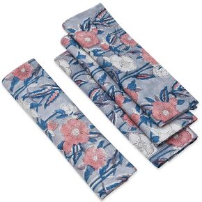 Floral Hand Block Printed Napkins, Cotton Cloth Napkins, Set of 4-20x20 Inch Washable Napkins, Kitchen Towel Dinner Table Reusable Indian Napkins, Wedding Napkins, Tablecloth, Christmas Party Napkins