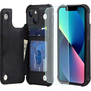 VANAVAGY Wallet Case Compatible for iPhone 13 for Women and Men,Leather Flip Folio Phone Cover Fits Magnetic Car Mount with Credit Card Holder,Forest Green in Kuwait