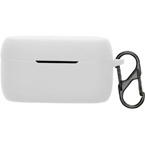 kwmobile Silicone Cover Compatible with Jabra Elite 4 (not for Elite 4 Active) - Case Cover Stick-On Skin with Clip - White