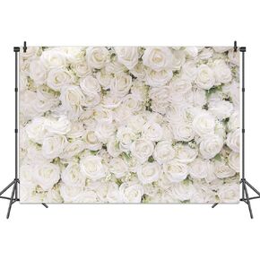 White Rose Floral Photography Backdground Rose Theme Valentines Day Party Bridal Shower Party Decoration Backdrop (7x5FT)