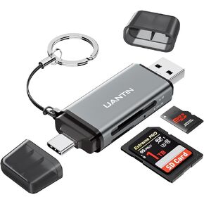 SD Card Reader USB C, High-Speed Dual Slot Memory Card Reader, USB 3.0 to Micro SD Card Adapter for SD/MicroSD/SDHC/SDXC/MMC, Compatible with iPhone 16, MacBook Pro/Air, iPad Pro, Galaxy - Grey